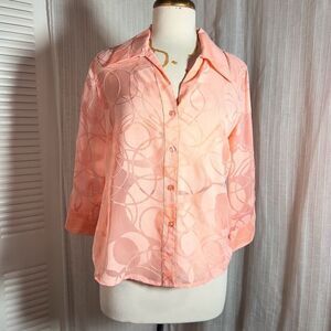 Dana Gibson | Women’s | Blouse | S | Vintage Sheer Pink Floral Button Down Top